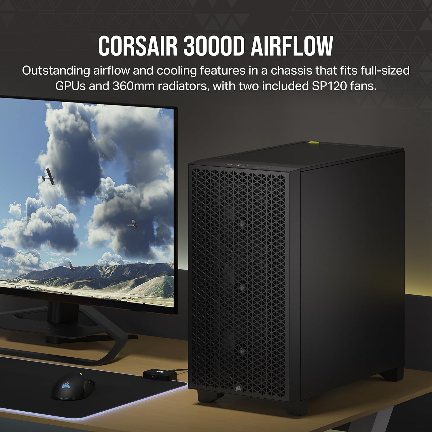 Corsair 3000D Airflow Mid-Tower PC Case - Black - 2X SP120 Elite Fans - Four-Slot GPU Support ? Fits up to 8X 120mm Fans - High-Airflow Design - Image 2