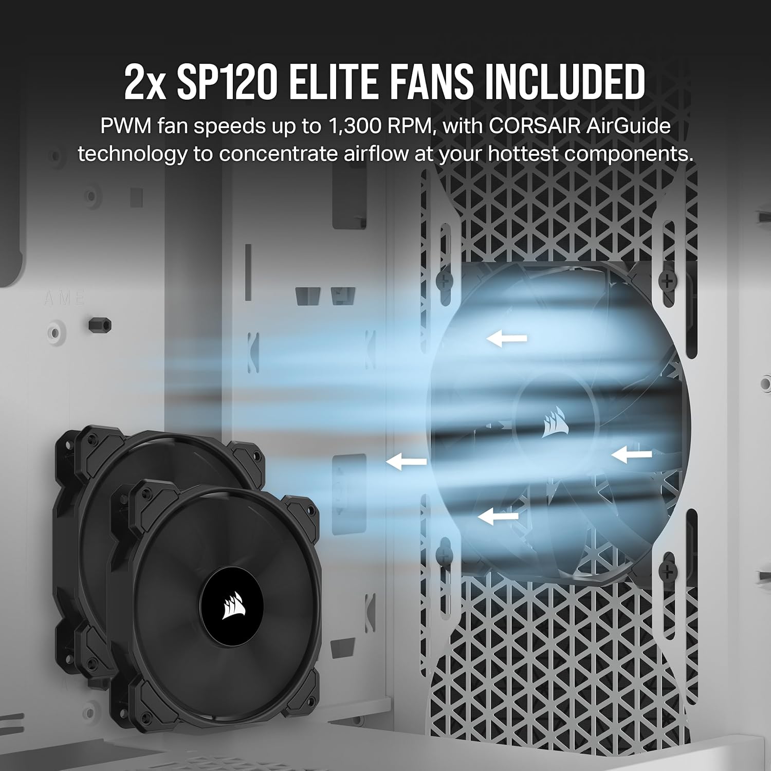 Corsair 3000D Airflow Mid-Tower PC Case - White - 2X SP120 Elite Fans - Four-Slot GPU Support ? Fits up to 8X 120mm Fans - High-Airflow Design - Image 4