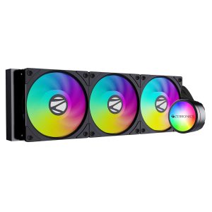 Zebronics AIO360AB - 360mm AIO Liquid Cooler with Support Up To LGA1700 / AM5 sockets/ Anti Leak Design/ ARGB sync/ Braided Tubing/ Fan controller with Remote control (Black)