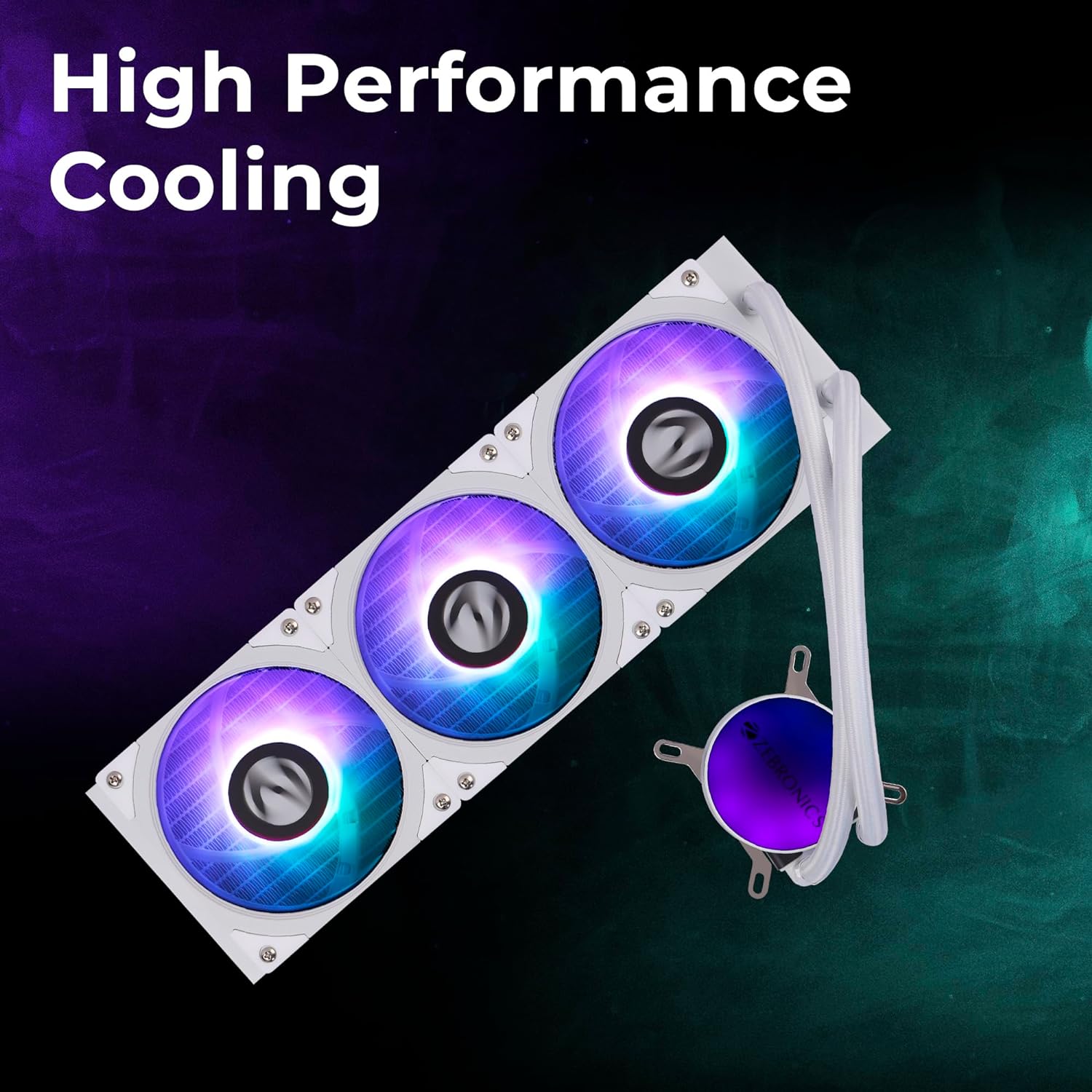 Zebronics AIO360AW - 360mm AIO Liquid Cooler with Support Up To LGA1700 / AM5 sockets/ Anti Leak Design/ ARGB sync/ Braided Tubing/ Fan controller with Remote control (White) - Image 2