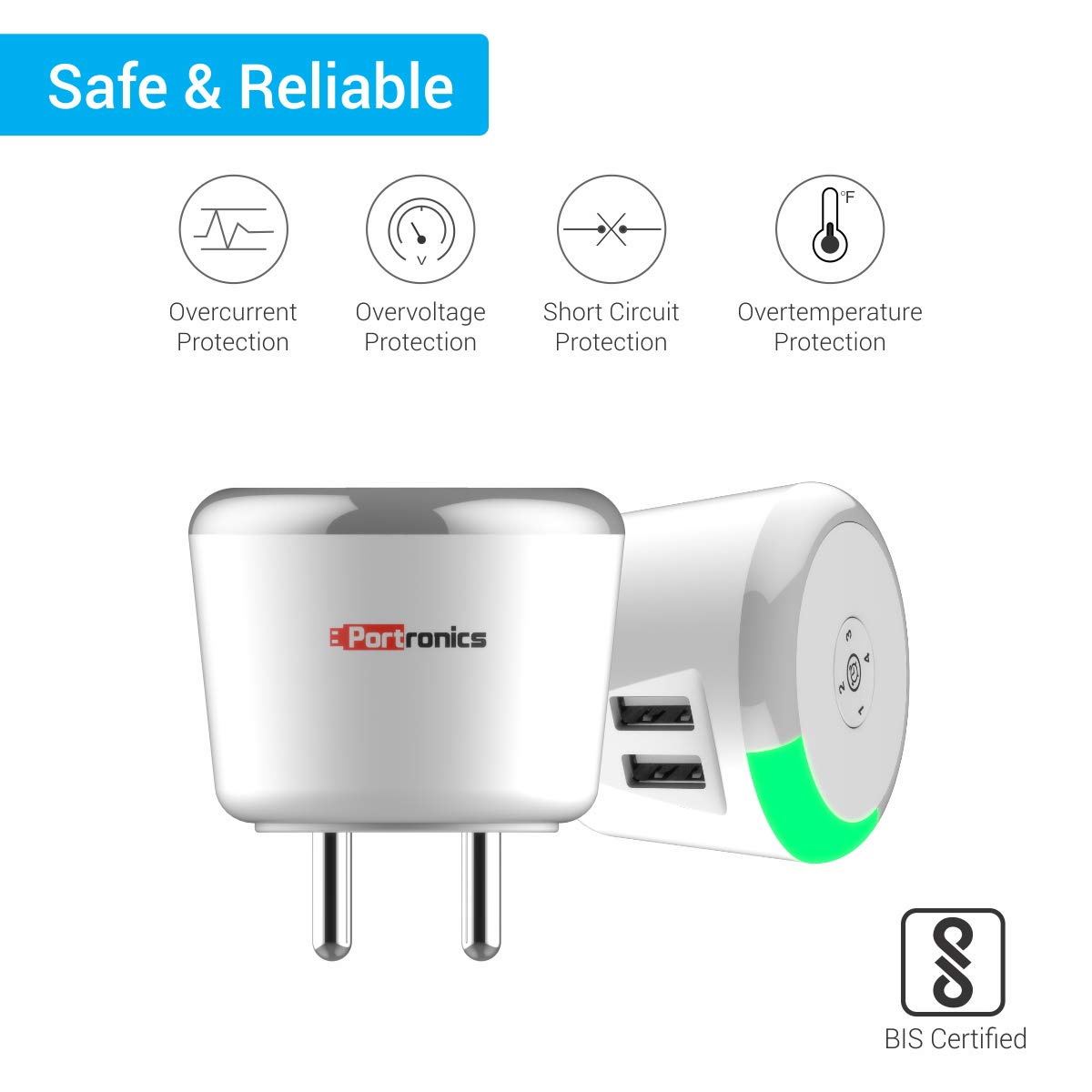 Portronics Adapto 464 Dual USB Charger with Auto Switch Off Timer (POR-464) - Image 2