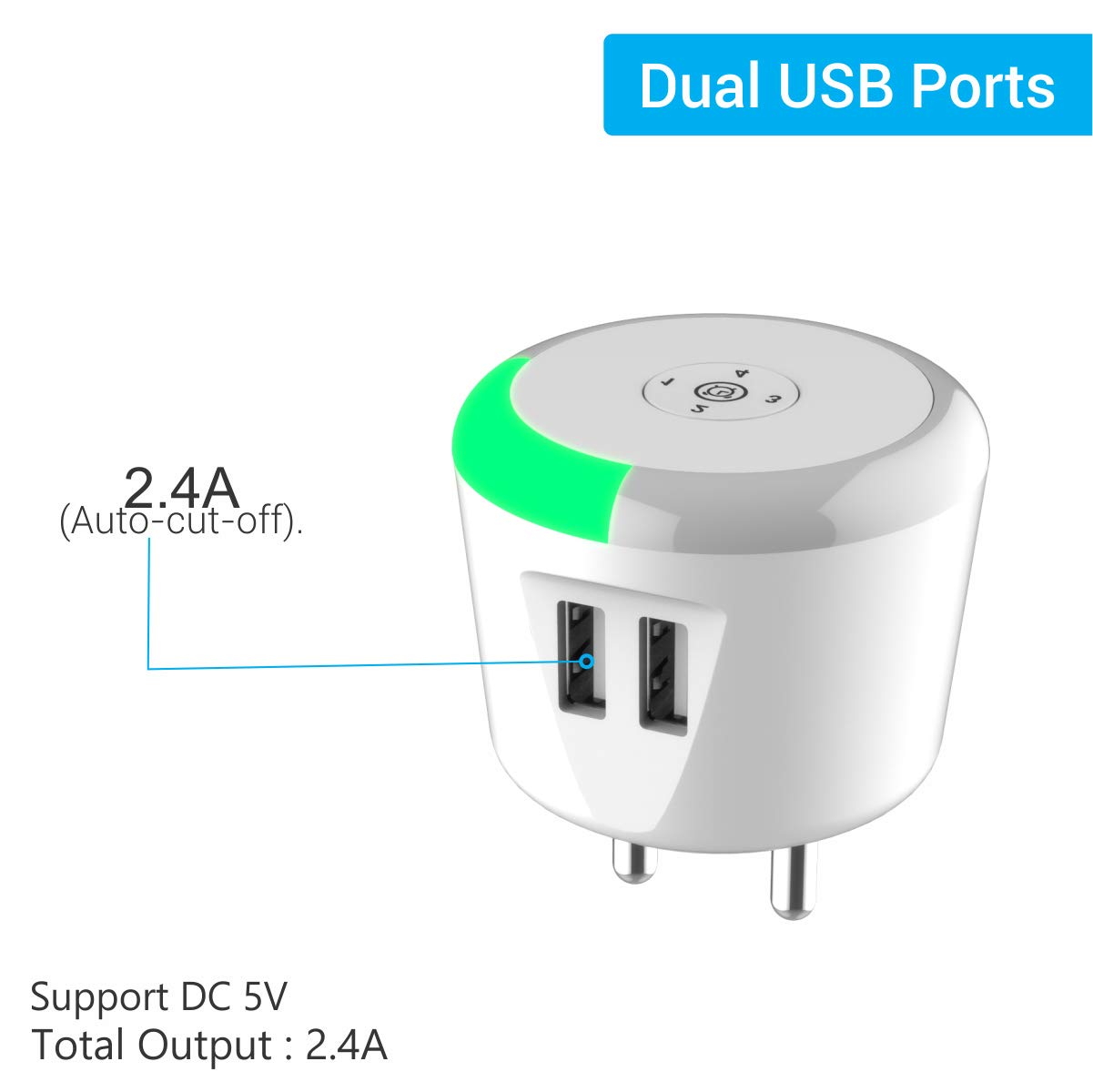 Portronics Adapto 464 Dual USB Charger with Auto Switch Off Timer (POR-464) - Image 4