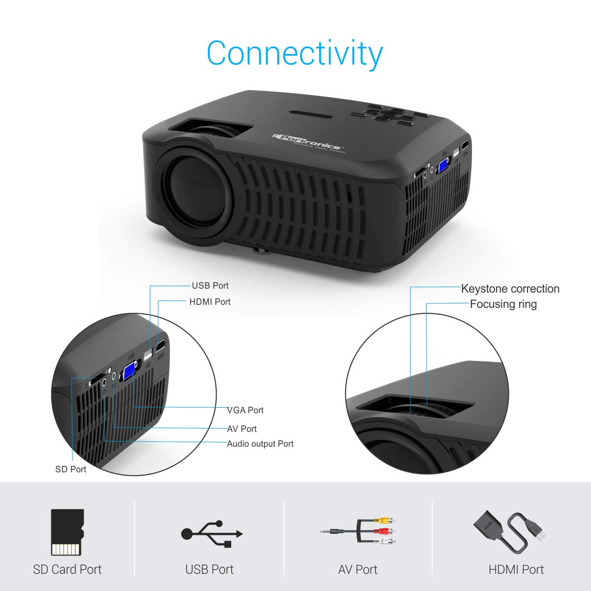 Portronics BEEM 200 Lumen Bright Full HD Multimedia LCD Projector (120 inch Large Screen/HDMI/VGA/USB/AV/SD Card Slot/Audio Output) - Image 3