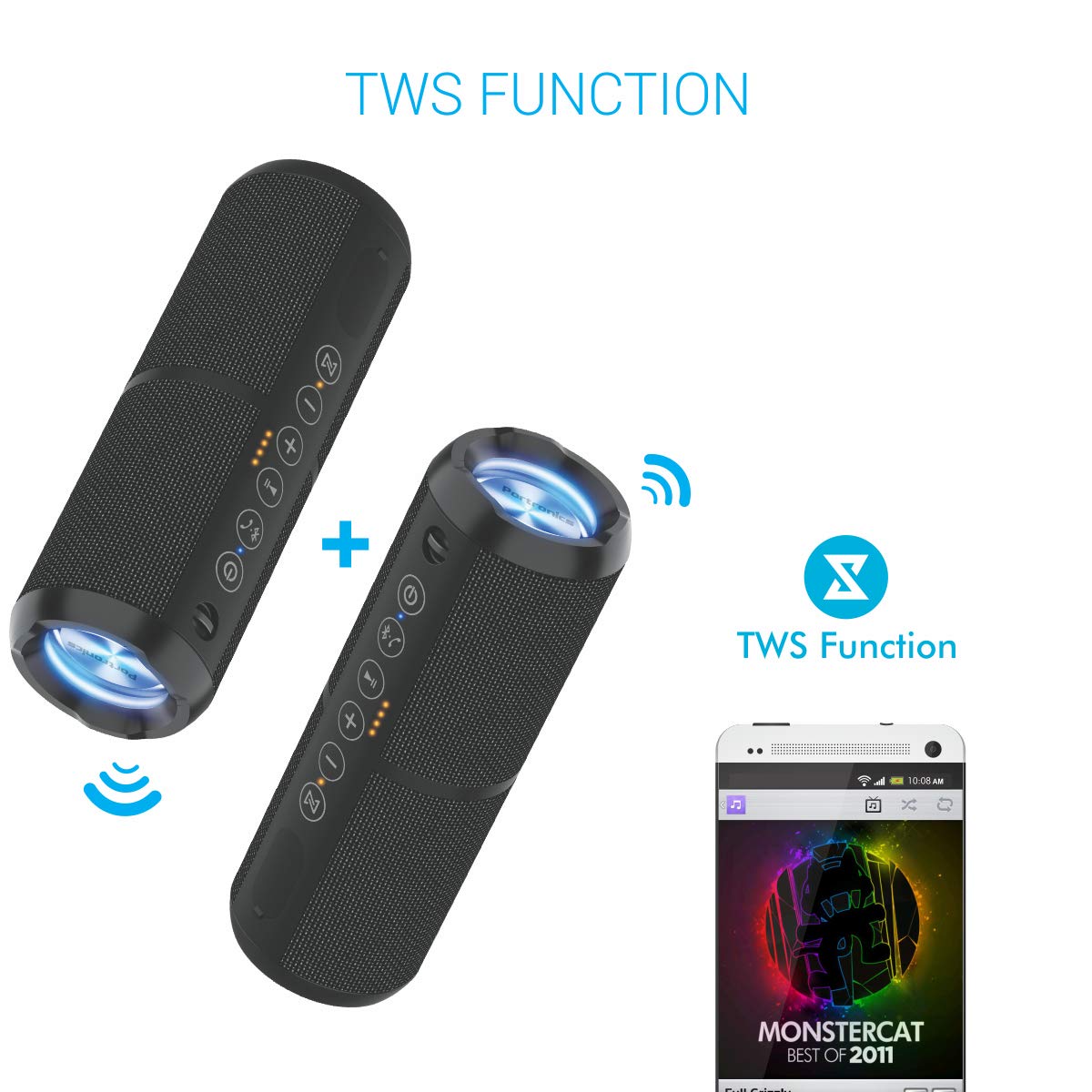 Portronics Breeze II Bluetooth Portable Stereo Speaker with TWS/ Micro SD Card/ Aux in/ Water Resistant/ 2000mAh Battery/ 20W - Black - Image 4