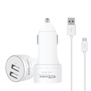 Portronics Car Power 2T 2.4A Car Charger with Dual USB Ports with Micro Cable (POR-663)