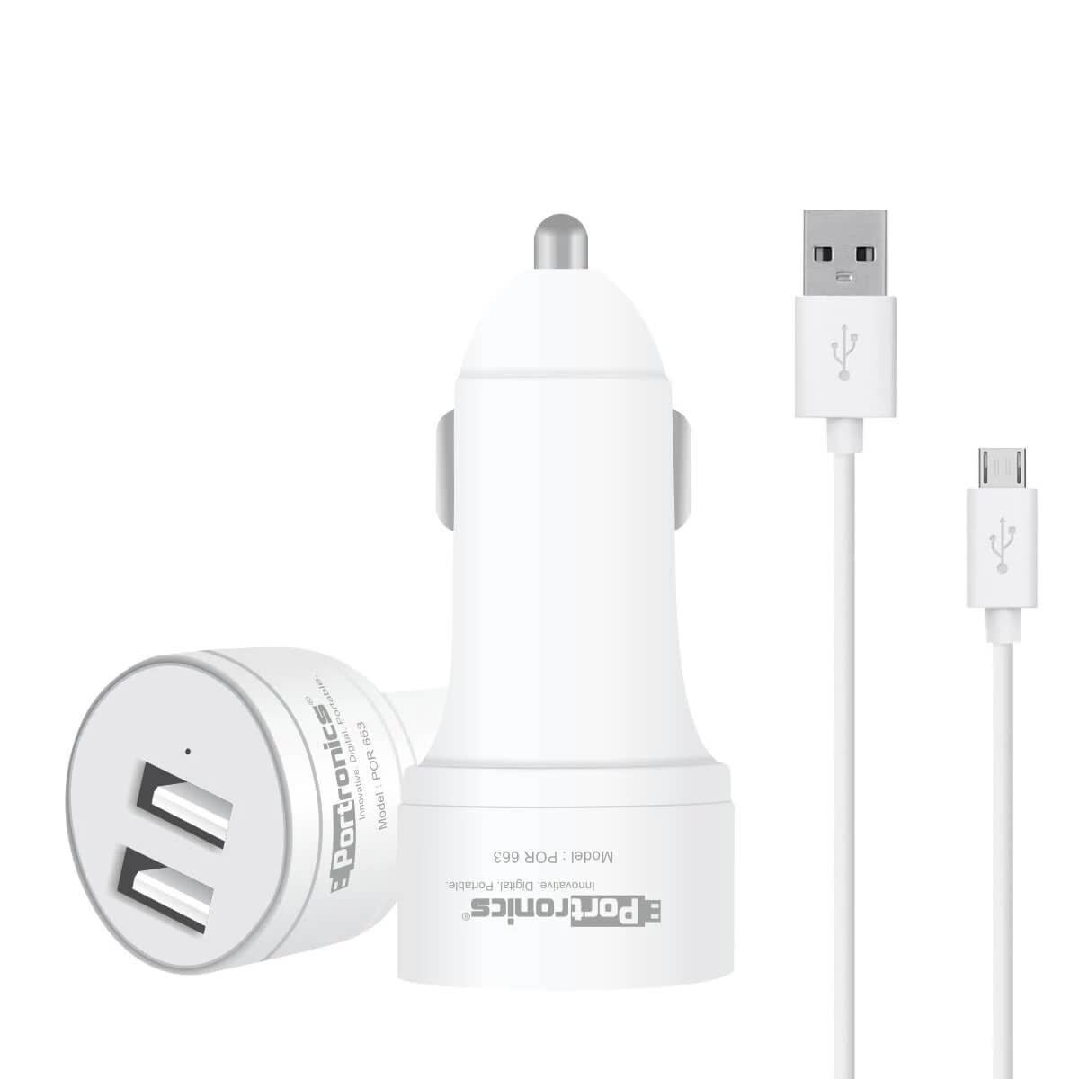 Portronics Car Power 2T 2.4A Car Charger with Dual USB Ports with Micro Cable (POR-663)