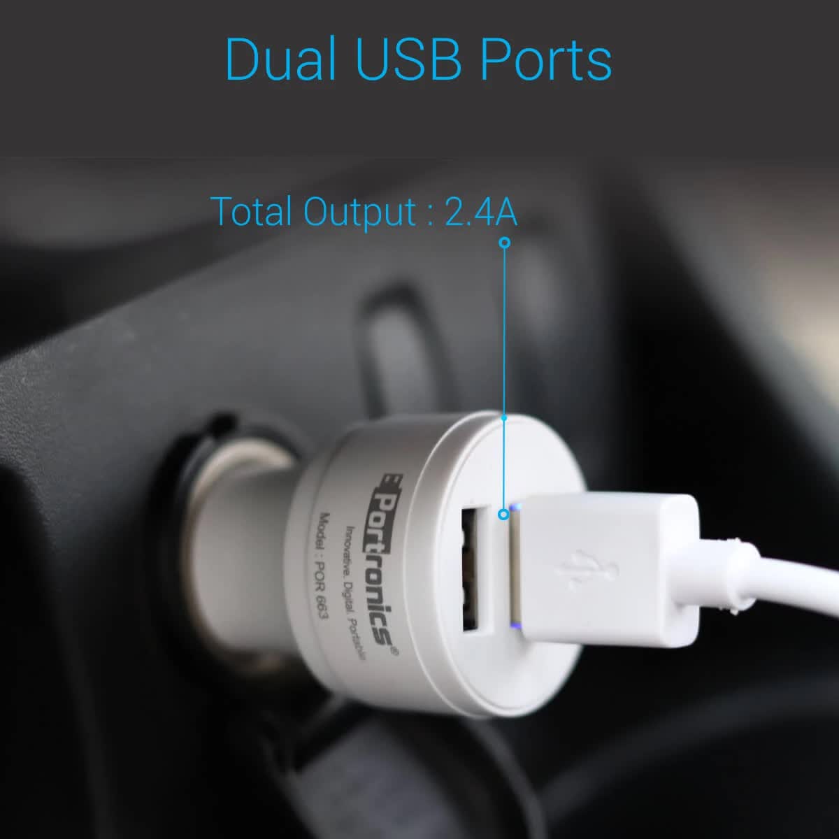 Portronics Car Power 2T 2.4A Car Charger with Dual USB Ports with Micro Cable (POR-663) - Image 3
