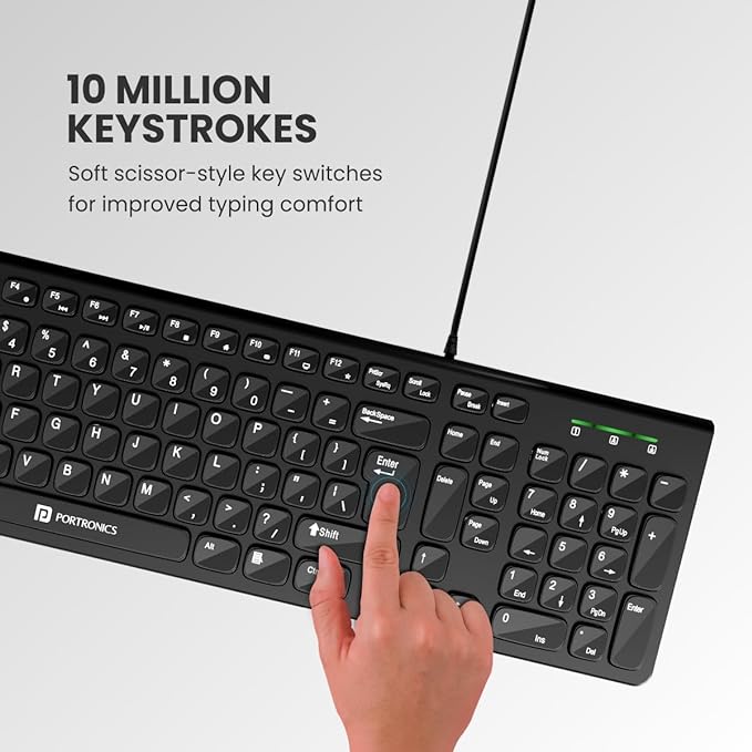 Portronics Ki-Pad 2 USB Wired Keyboard with 104 Keys/ Dual Color Chicklet Keys/ Rupee Symbol (?) Key/ Noiseless Typing/ 1.5 m Long Cable/ 10 Million Keystrokes Long Life for PC/ Laptop & USB-Supported Devices (Black) - Image 4