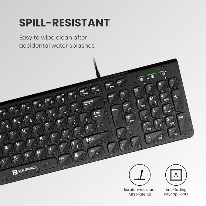 Portronics Ki-Pad 2 USB Wired Keyboard with 104 Keys/ Dual Color Chicklet Keys/ Rupee Symbol (?) Key/ Noiseless Typing/ 1.5 m Long Cable/ 10 Million Keystrokes Long Life for PC/ Laptop & USB-Supported Devices (Black) - Image 5