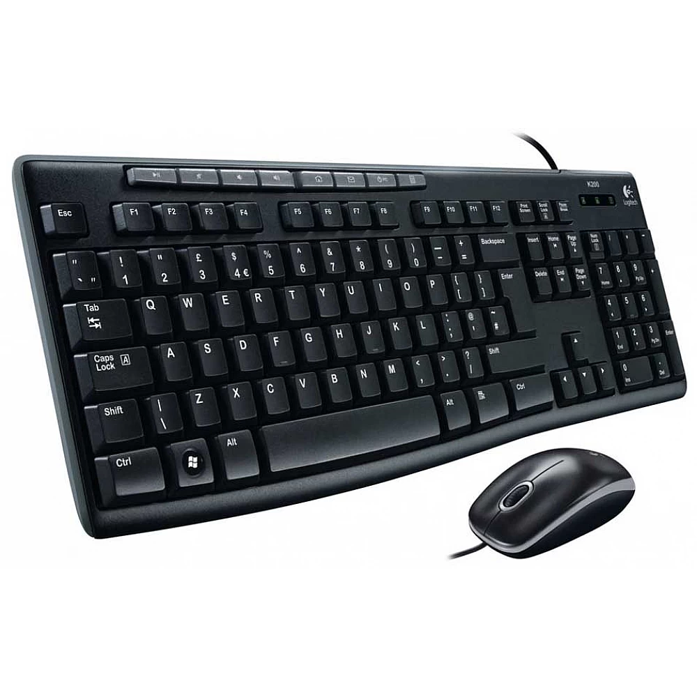 Logitech MK200 USB Keyboard and Mouse Combo - Full-Size Wired Keyboard with Media Keys, High-Definition Optical Mouse