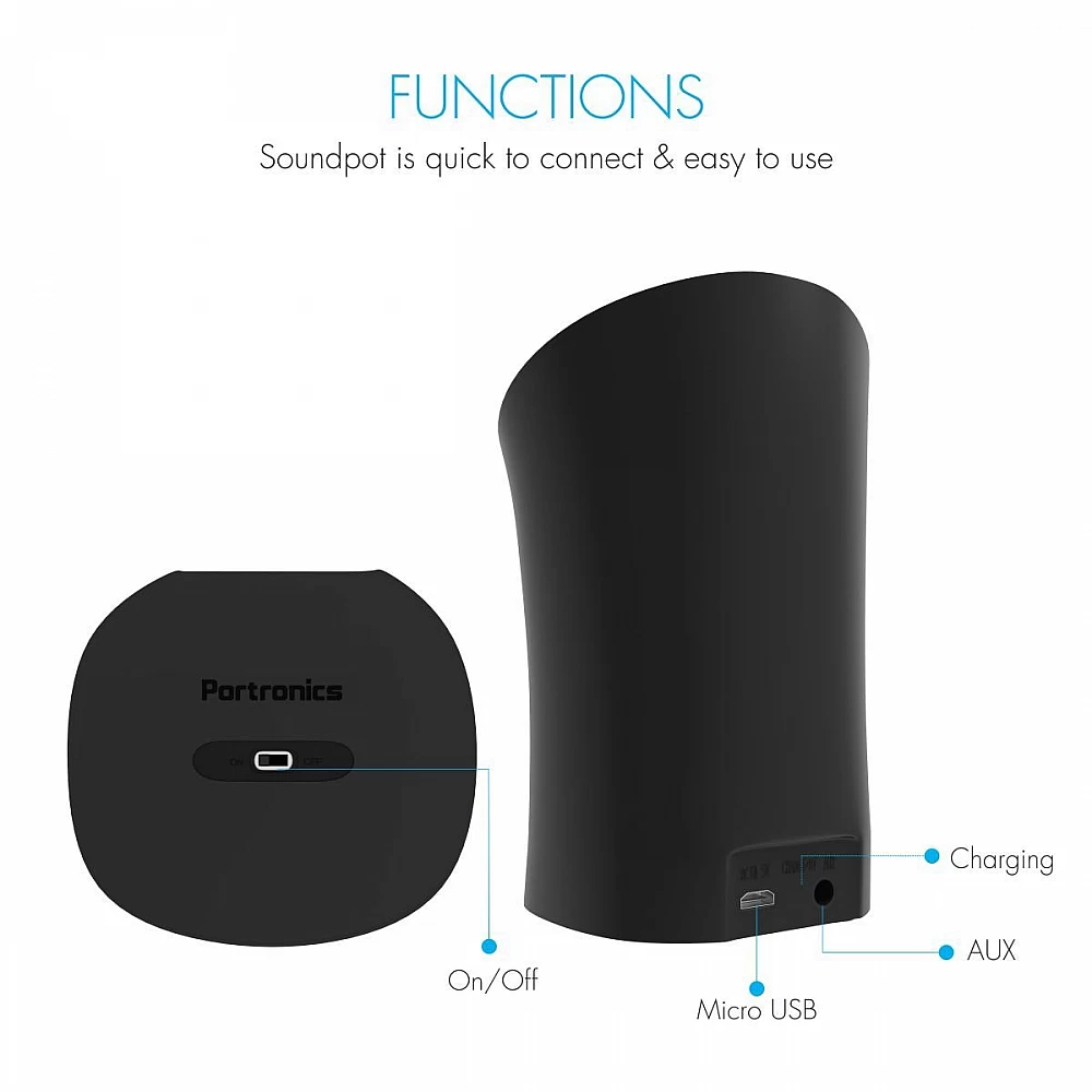 Portronics Sound Pot Bluetooth Wireless Portable Speaker - POR-280 (Black) - Image 5