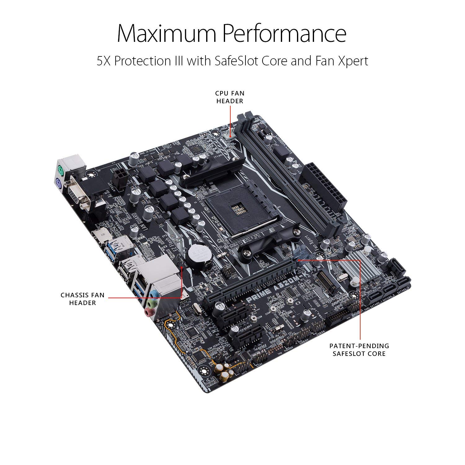 Asus PRIME A320M-K AMD AM4 uATX Motherboard with LED lighting, DDR4 3200MHz, 32Gb/s M.2, HDMI, SATA 6Gb/s, USB 3.0 - Image 4