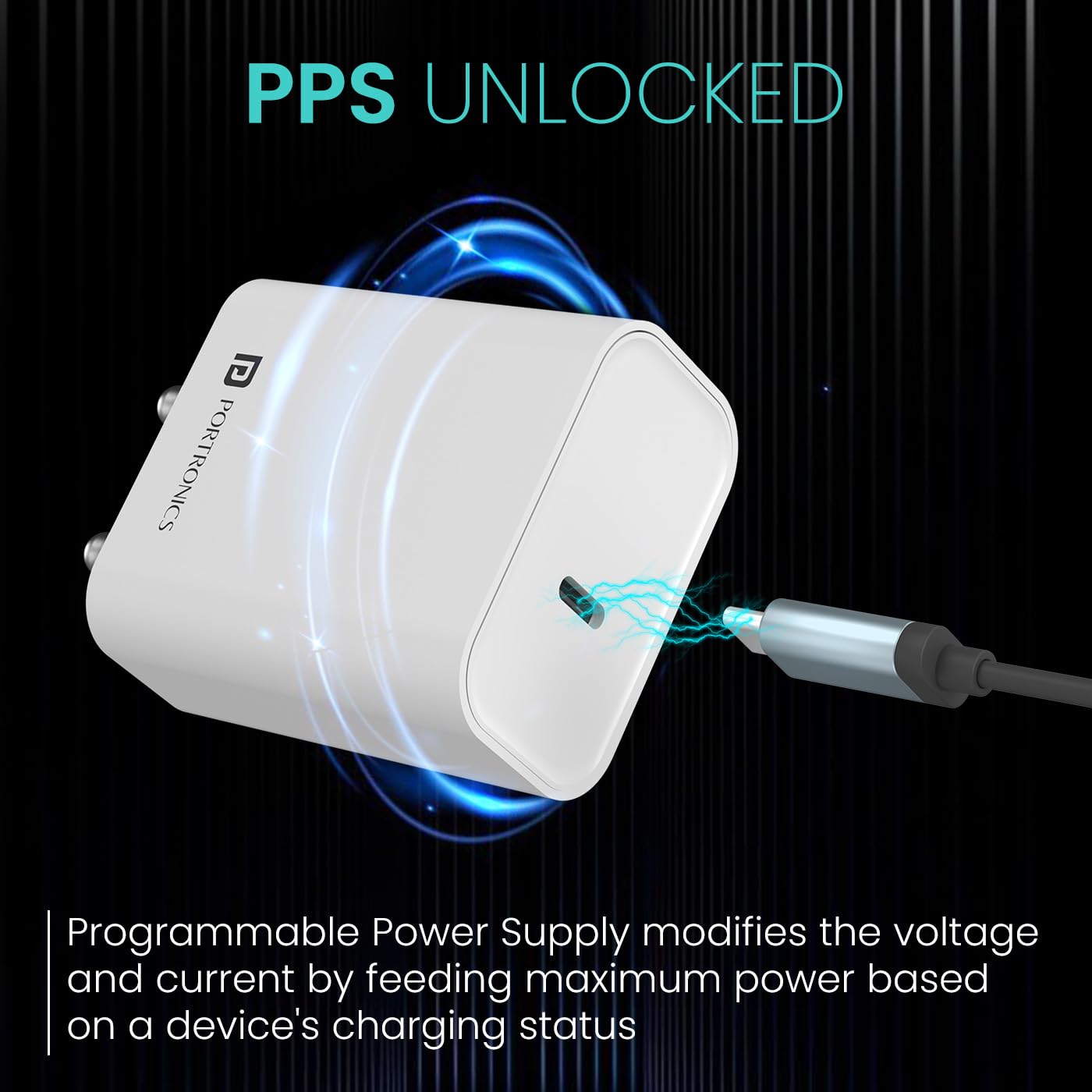 Portronics Adapto 25 25W Super Fast Type C PD Wall Charger for iPhone 15/14/13/12/11 All Pro,Max Series, Samsung Galaxy S/A/M/F Series & Other Type C Devices, PPS Protection, Fast Charging Adaptor - Image 3