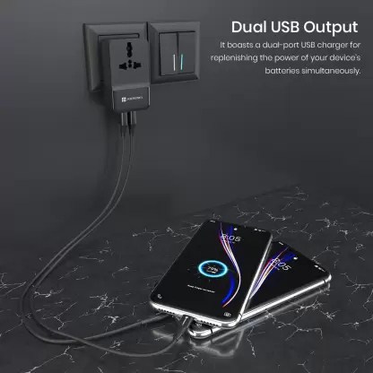 Portronics Adapto III Dual USB Adapter with 1 AC Power Socket 3.4Amp Total Output for Smartphones (POR-1362) - Image 2