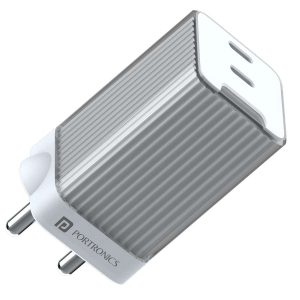 Portronics Adapto 4 Fast Charging Adapter, 45W High Power Wall Charger with Dual PD 3.0 Ports (Port 1-25w,Port 2-20w) Type C Charger for All Smartphones, Type C Enable Devices and iPhones - White