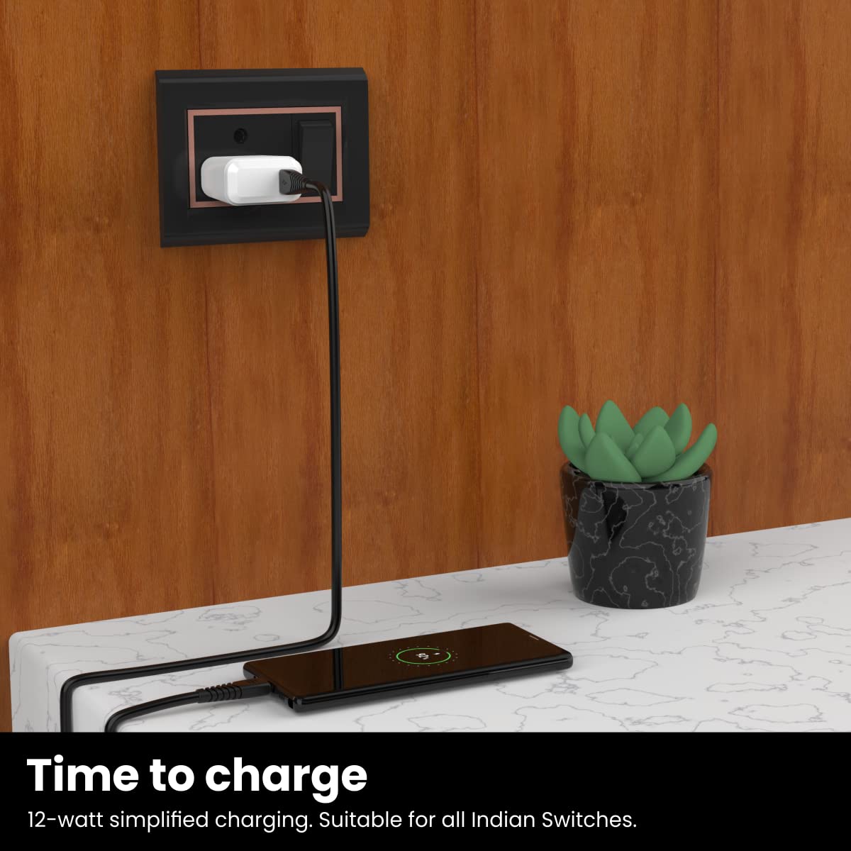 Portronics Adapto 41 C 2.4A Charger with Single USB Port/ 12W Max Output/ Smart Protection Chip/ 1M Charging Cable for Smartphones (White) - Image 2