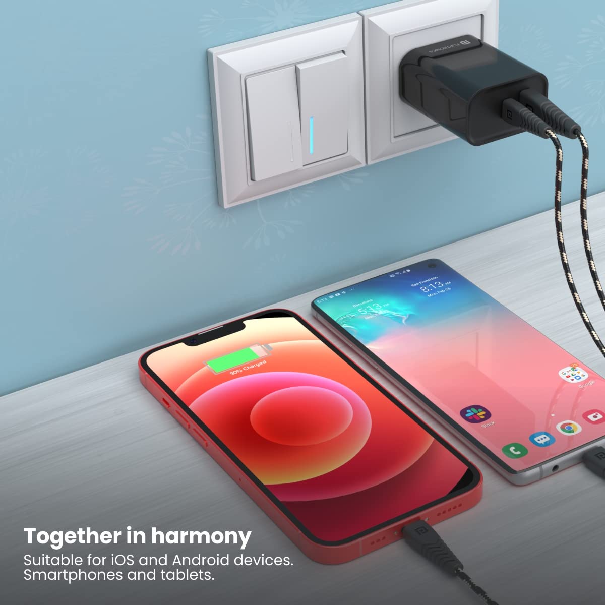 Portronics Adapto 45 20W Mach USB and Type-C Dual Output Super Fast Charger/ Wall Adapter Power Delivery 3.0 Fast Charging and USB A Adaptor for iPhone/ Android and Other Type C Enabled Devices (Black) - Image 4