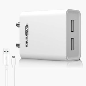 Portronics Adapto 66 2.4A Charger with Dual USB Ports - White (POR-1066)
