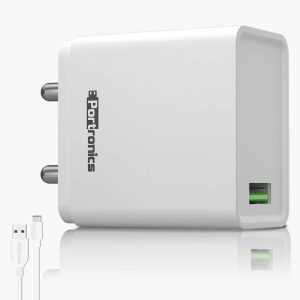 Portronics Adapto One 3A Quick Charger with Type C Cable, Single USB Port - White (POR 1104)