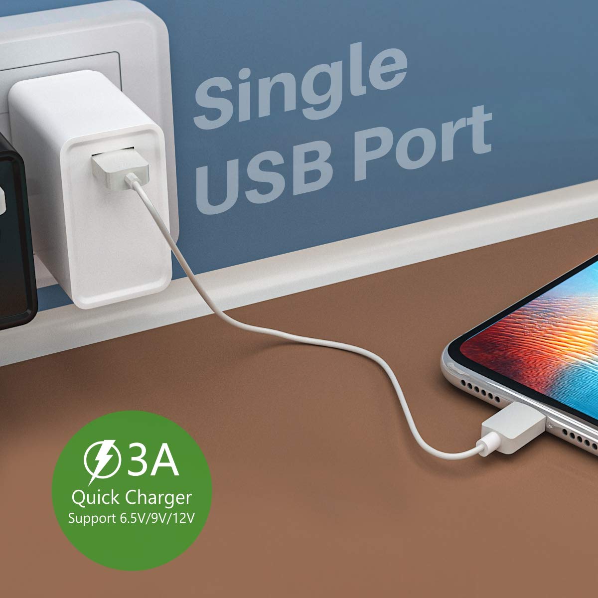 Portronics Adapto One 3A Quick Charger with Type C Cable, Single USB Port - White (POR 1104) - Image 3