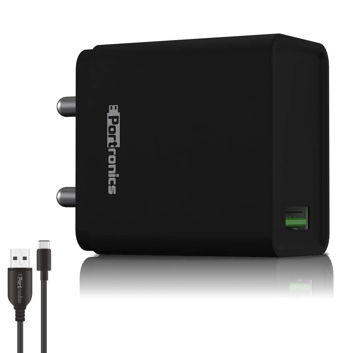 Portronics Adapto One/18W 3A Mach USB Charging Adaptor, Comes with 1M Type-C Cable Single Port Wall Charger for Iphone11, Xs, Xs Max, Xr, X, 8, 7, 6 Plus, Ipad Pro, Air2, Mini3, Mini 4, Samsung S4, S5 - Black