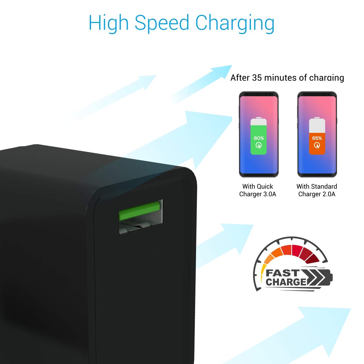 Portronics Adapto One/18W 3A Mach USB Charging Adaptor, Comes with 1M Type-C Cable Single Port Wall Charger for Iphone11, Xs, Xs Max, Xr, X, 8, 7, 6 Plus, Ipad Pro, Air2, Mini3, Mini 4, Samsung S4, S5 - Black - Image 2