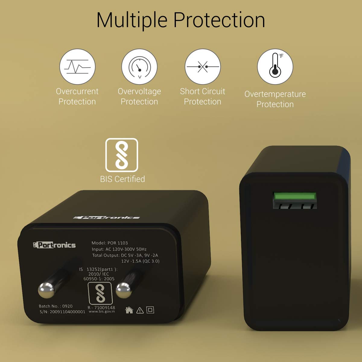 Portronics Adapto One/18W 3A Mach USB Charging Adaptor, Comes with 1M Type-C Cable Single Port Wall Charger for Iphone11, Xs, Xs Max, Xr, X, 8, 7, 6 Plus, Ipad Pro, Air2, Mini3, Mini 4, Samsung S4, S5 - Black - Image 3