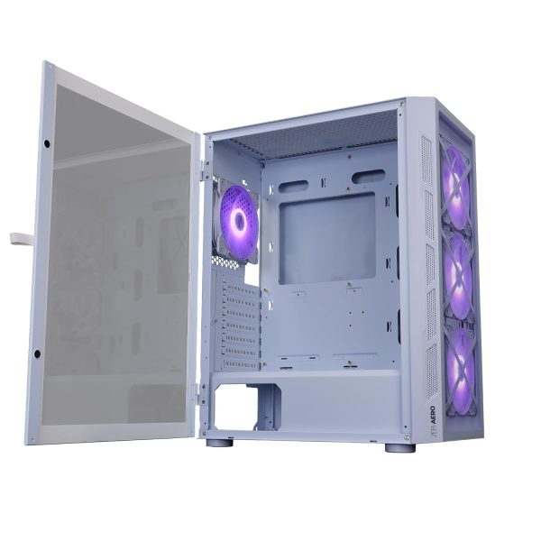 Zebronics AERO Gaming Cabinet with 3 x 120mm Front ARGB LED Fans, Rear hinged side Glass panel and 4 x120mm ARGB LED Fans, Front and Side Tempered glass (White)