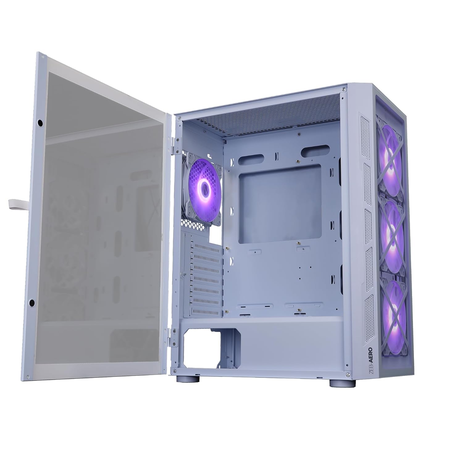 Zebronics AERO Gaming Cabinet with 3 x 120mm Front ARGB LED Fans, Rear hinged side Glass panel and 4 x120mm ARGB LED Fans, Front and Side Tempered glass (White)
