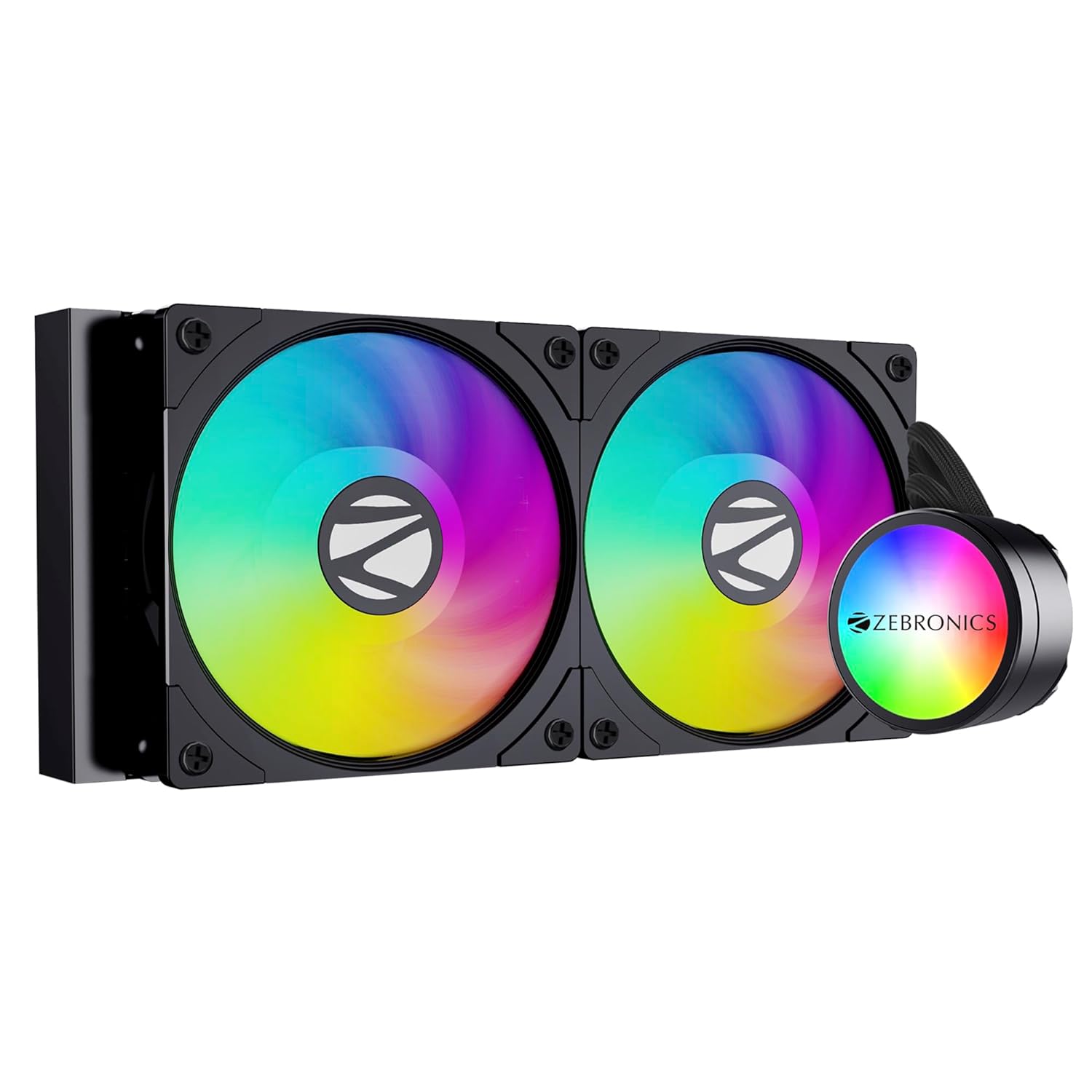 Zebronics AIO240AB - 240mm AIO Liquid Cooler with Support Up To LGA1700/ AM5 sockets/ Anti Leak Design/ ARGB sync/ Braided Tubing/ Fan controller with Remote control (Black)