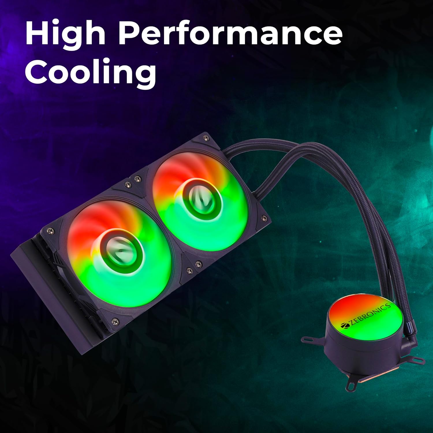 Zebronics AIO240AB - 240mm AIO Liquid Cooler with Support Up To LGA1700/ AM5 sockets/ Anti Leak Design/ ARGB sync/ Braided Tubing/ Fan controller with Remote control (Black) - Image 2