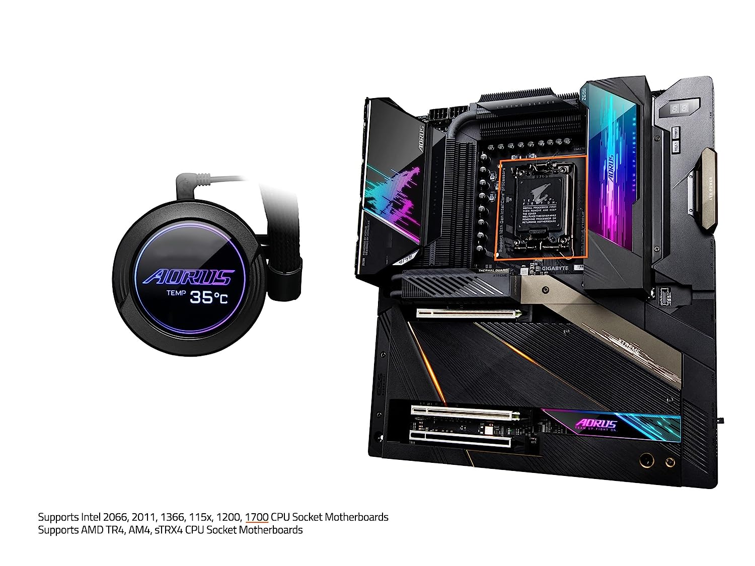 AORUS WATERFORCE X 280 AIO Liquid CPU Cooler, Rotatable Circular LCD Display with Micro SD Support, 280mm Radiator with 2x140mm Low Noise ARGB Fans, Compatible with Intel LGA1700 - Image 5