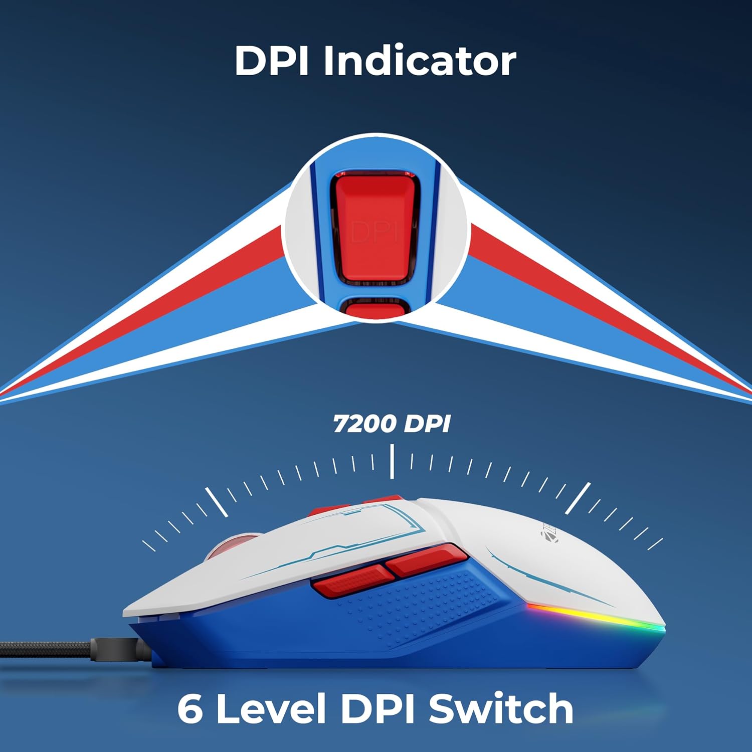 Zebronics Astro Premium Gaming Mouse with Upto 7200 DPI/ 7 B/ Braided Cable/ High Resolution Sensor/ Windows Software with RGB LED Light Modes - Image 2
