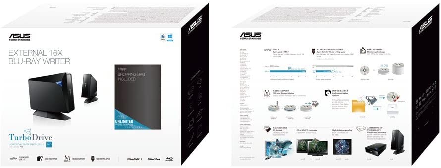 ASUS External 16X Blu-Ray Burner with USB 3.0/M-DISC support for Windows and Mac OS (BW-16D1H-U PRO/BLK/G/AS) - Image 3