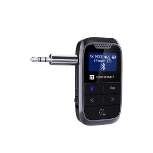 Portronics Auto 18 Car Bluetooth Transmitter/ Receiver with Display/ Handsfree Calling/ Aux in/ Out/ HD Sound Quality/ for Car/ TV/ PC/ Speaker - Black