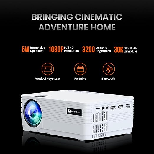 Portronics Beem 420 LED Projector with 3200 Lumens/ 1080p Full HD Native/ Upto 250 Inches Display/ iOS Screen Mirroring/ 5 Watt Speaker (White) - Image 2