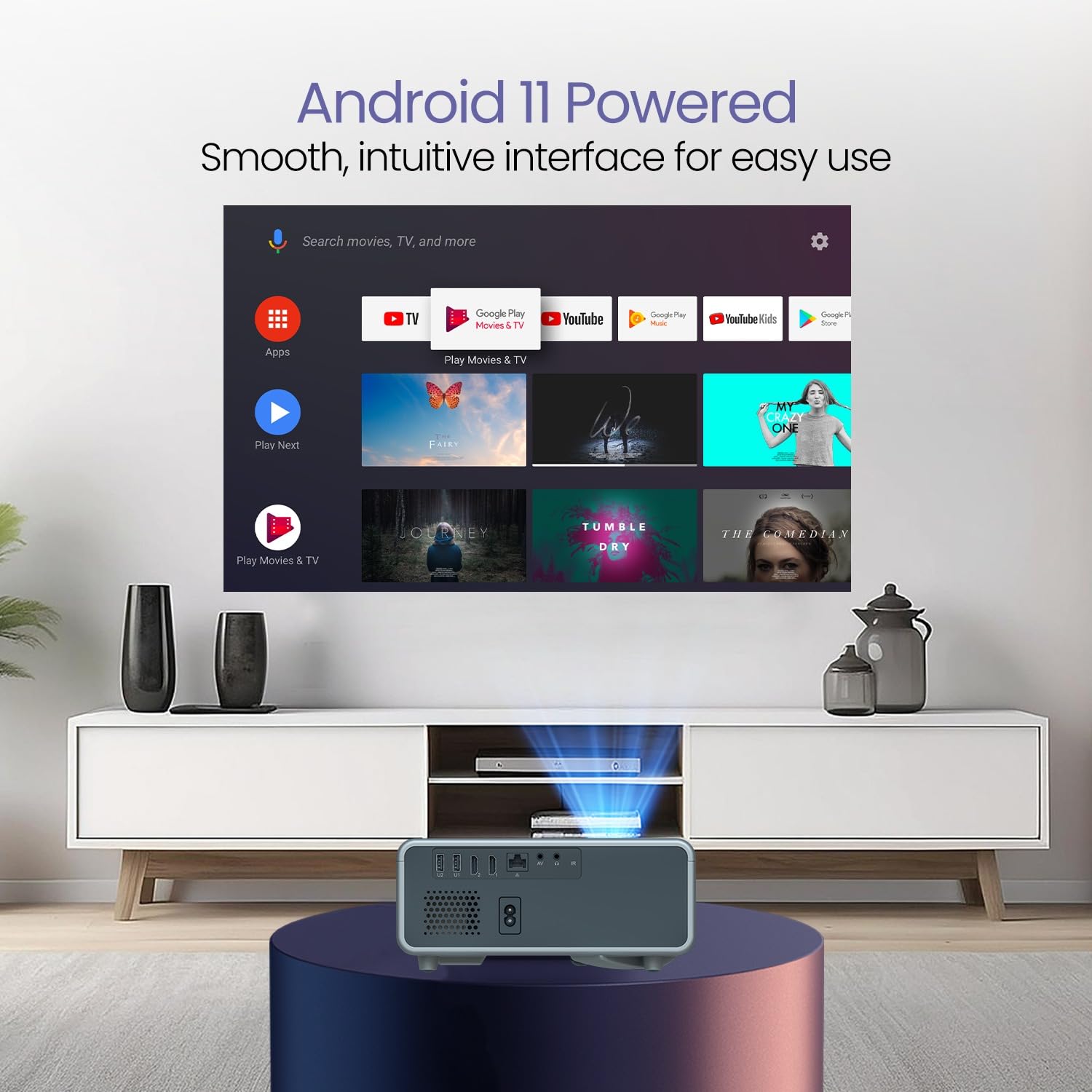 Portronics Beem 450 Smart LED Projector with 1080p Full HD Resolution, Built-in Streaming Apps Like Netflix, Prime Video, Hotstar, 4000 Lumens, Screen Mirroring, 5 Watt Speaker - Grey - Image 4