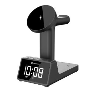 Portronics Bella 2 3 in 1 15W Magnetic Wireless Charging Station with Digital Alarm Clock/ Compatible with iPhone 15/15 Plus/15 Pro/15 Pro Max/ iPhone 11/12/13/14 Series/ iWatches and AirPods