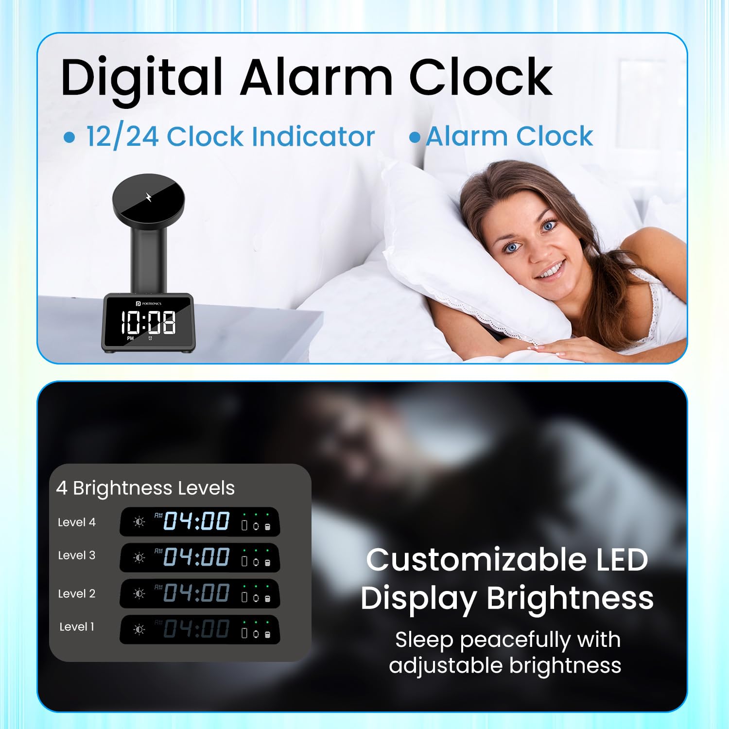 Portronics Bella 2 3 in 1 15W Magnetic Wireless Charging Station with Digital Alarm Clock/ Compatible with iPhone 15/15 Plus/15 Pro/15 Pro Max/ iPhone 11/12/13/14 Series/ iWatches and AirPods - Image 4