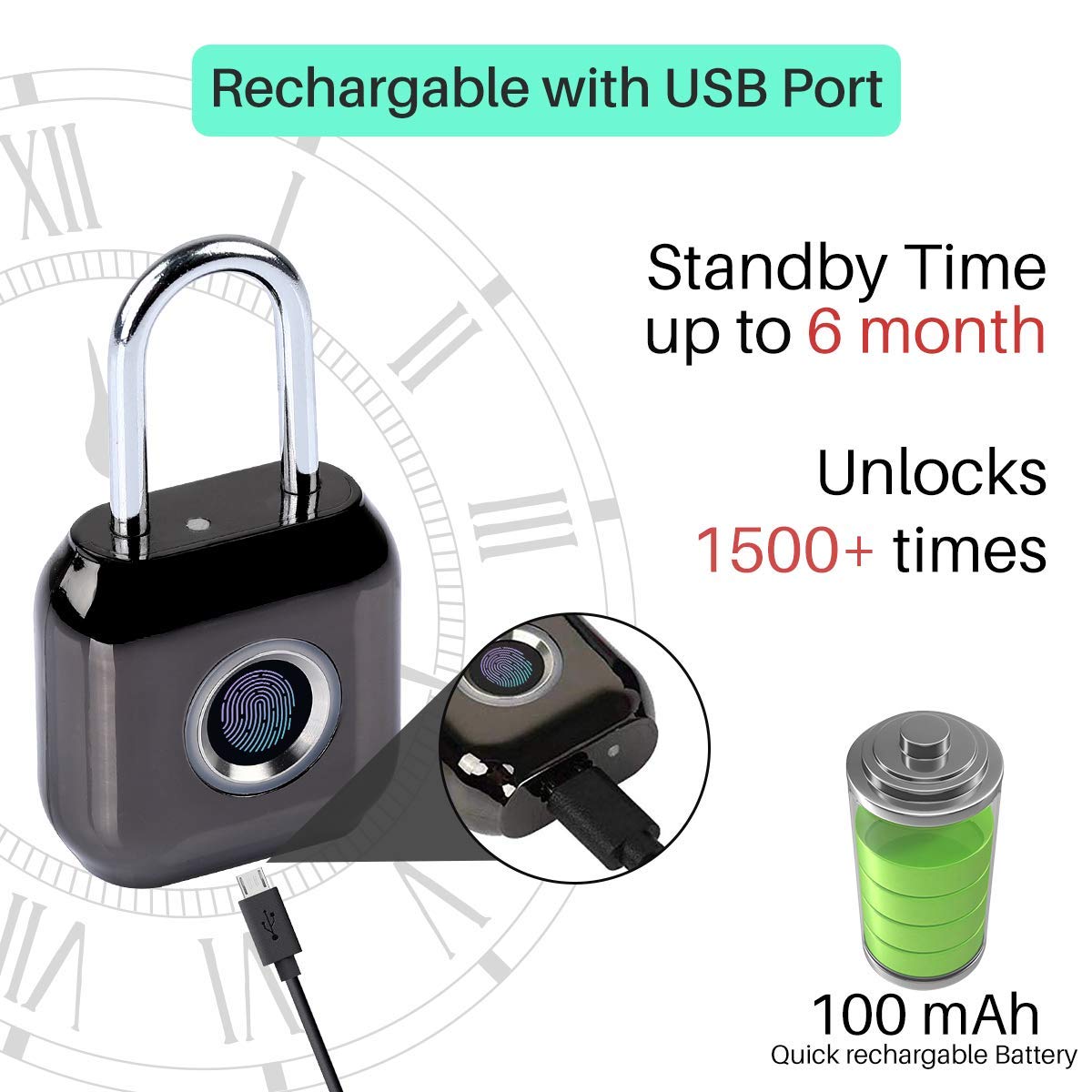 Portronics Biolock Biometric Fingerprint Lock - Smart, Strong & Safe Padlock (POR-983) - Image 2