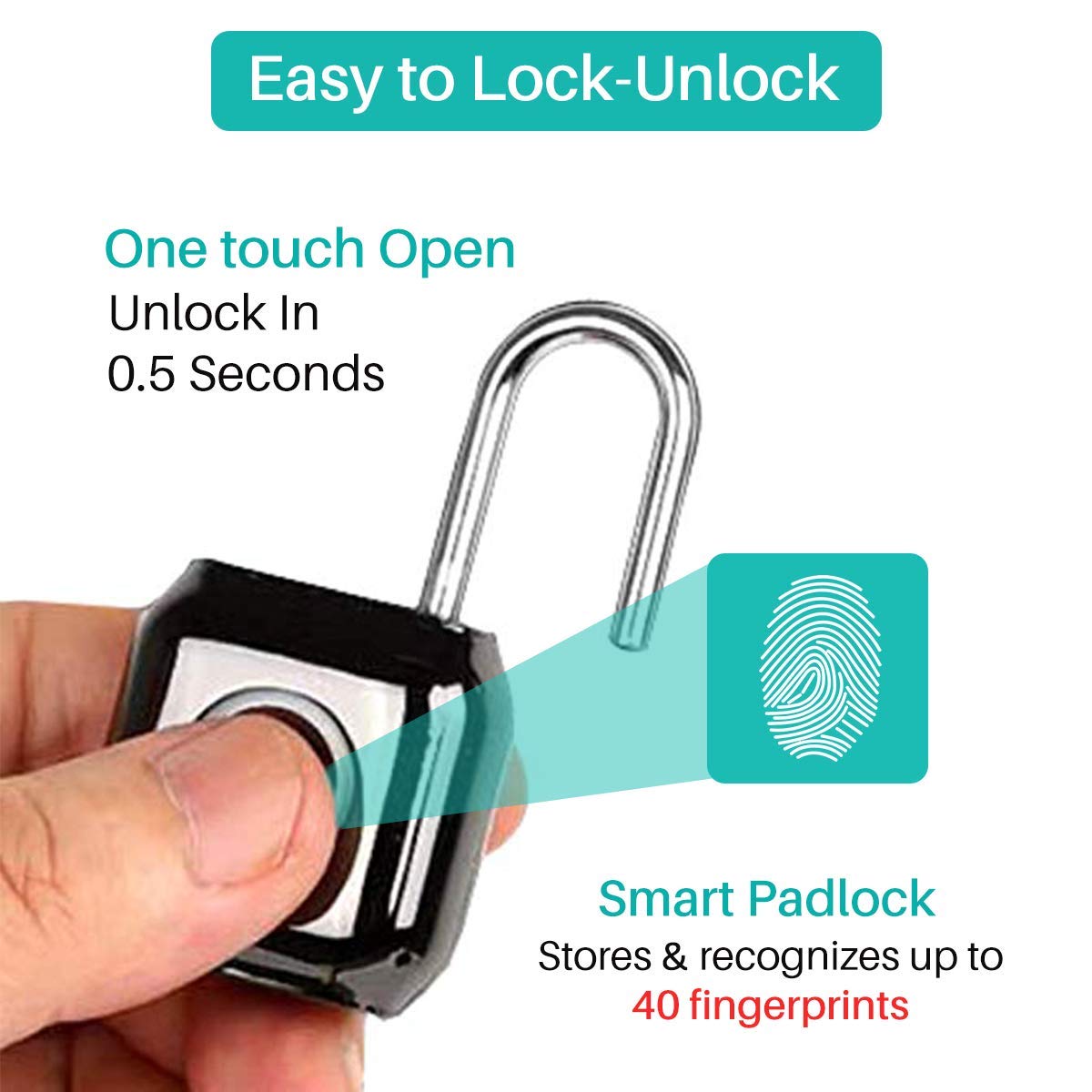 Portronics Biolock Biometric Fingerprint Lock - Smart, Strong & Safe Padlock (POR-983) - Image 3