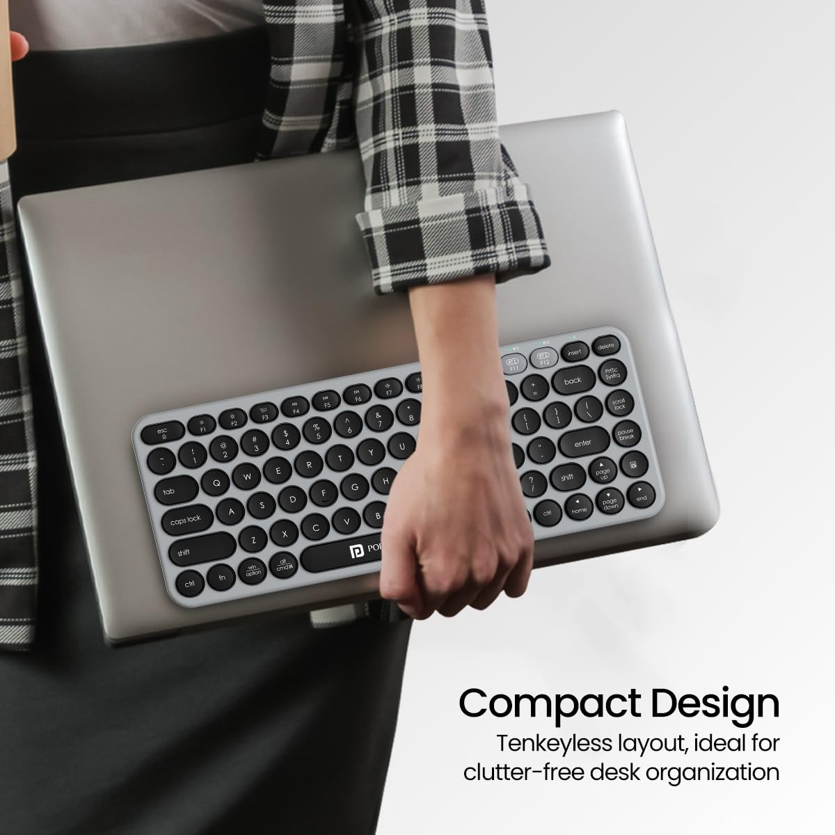 Portronics Bubble 2.0 Wireless Keyboard with Bluetooth + 2.4 GHz Receiver/ Connect 3 Devices/ Compact TKL Size/ 10m Working Range/ Function Shortcut Keys/ for Laptop, PC, Tablet (Grey) - Image 4