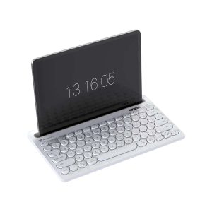 Portronics Bubble Dock with Tablet/Smartphone holder 12 inch wide & On/Off switch, Compact Tenkeyless Bluetooth, Wireless Multi-device Keyboard - White