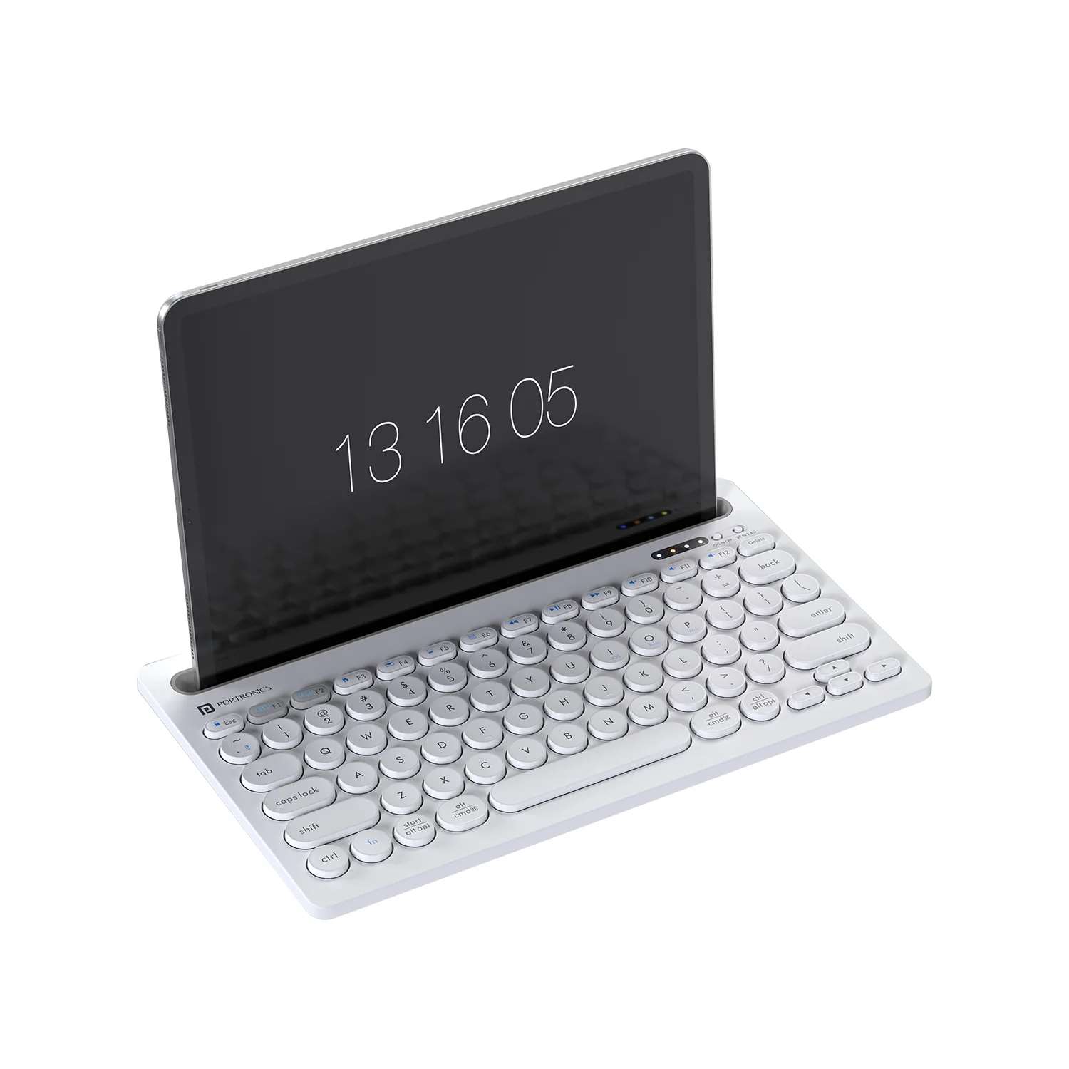 Portronics Bubble Dock with Tablet/Smartphone holder 12 inch wide & On/Off switch, Compact Tenkeyless Bluetooth, Wireless Multi-device Keyboard - White