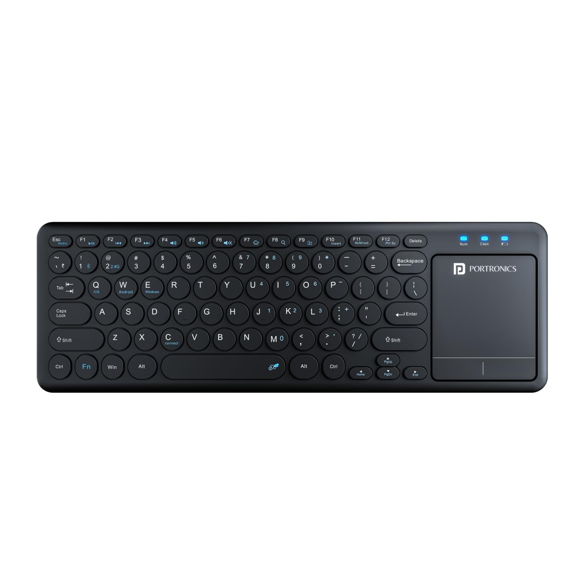 Portronics Bubble Pro Wireless Keyboard with Touchpad, Bluetooth and 2.4 GHz Dual Connectivity, Noiseless Keys, Connect Upto 2 Devices, Spill-Resistant Design - Black (POR-1841)