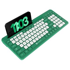 Portronics Bubble Square Wireless Keyboard with Bluetooth + 2.4 GHz USB Receiver, Dual Connectivity, Pair 3 Devices Max, Multimedia Hotkeys, for Laptop, PC, Smartphone, Tablet - Green