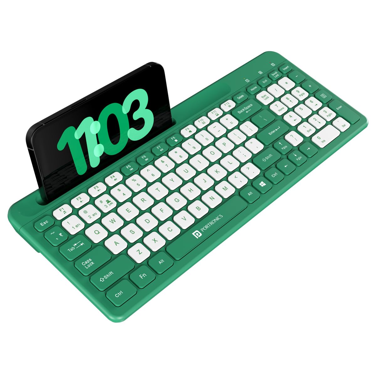 Portronics Bubble Square Wireless Keyboard with Bluetooth + 2.4 GHz USB Receiver, Dual Connectivity, Pair 3 Devices Max, Multimedia Hotkeys, for Laptop, PC, Smartphone, Tablet - Green