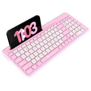 Portronics Bubble Square Wireless Keyboard with Bluetooth + 2.4 GHz USB Receiver, Dual Connectivity, Pair 3 Devices Max, Multimedia Hotkeys, for Laptop, PC, Smartphone, Tablet - Pink