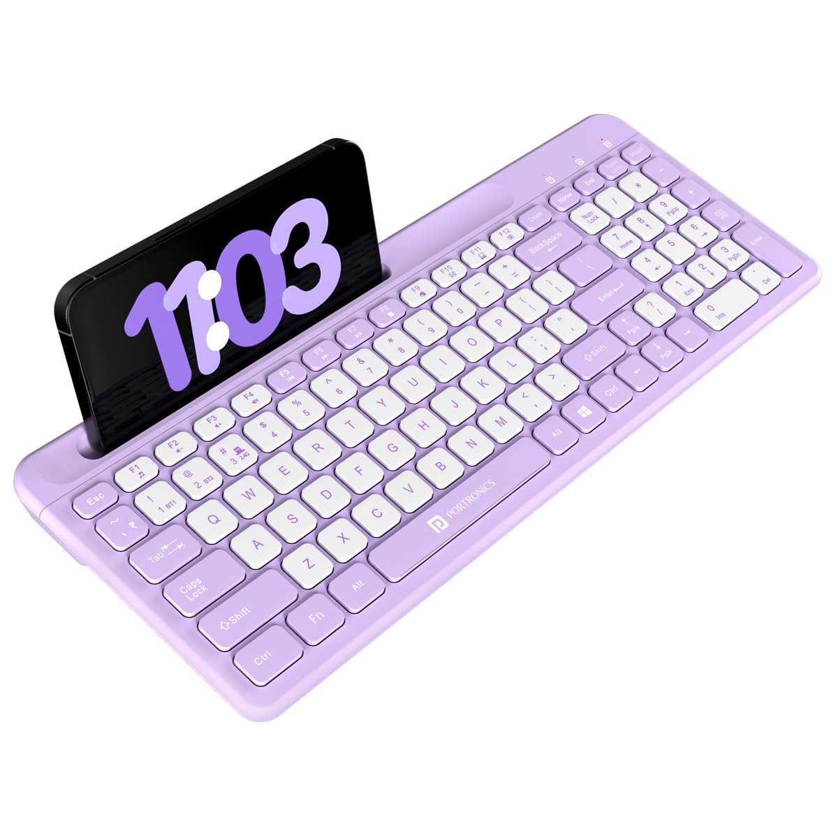 Portronics Bubble Square Wireless Keyboard with Bluetooth + 2.4 GHz USB Receiver, Dual Connectivity, Pair 3 Devices Max, Multimedia Hotkeys, for Laptop, PC, Smartphone, Tablet - Purple