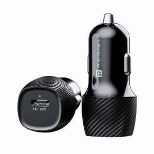Portronics Car Power 18 Car Charger Adapter with 20W PD,Type C, Port Fast Charging Compatible with iPhones/ Android Smartphones/ Tablets & More - Black